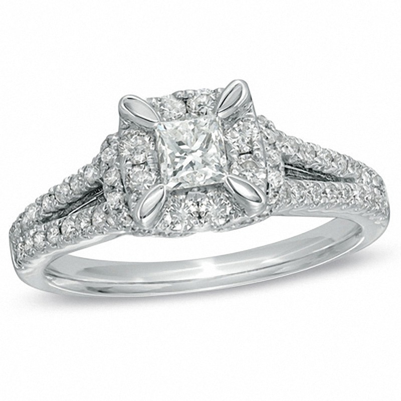 Previously Owned - 1 CT. T.W. Princess-Cut Diamond Vintage-Style Engagement Ring in 14K White Gold