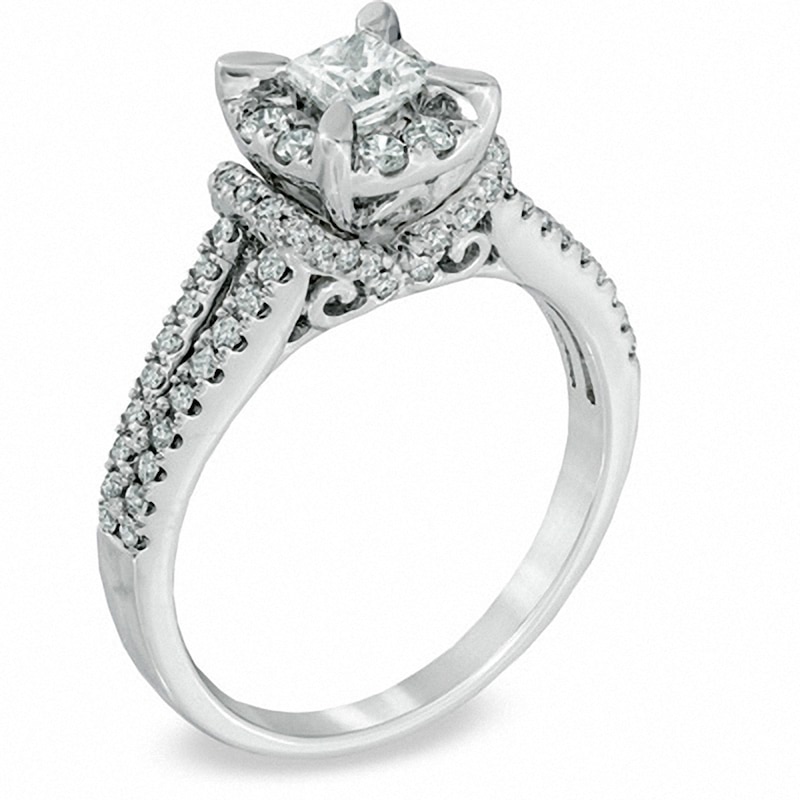 Previously Owned - 1 CT. T.W. Princess-Cut Diamond Vintage-Style Engagement Ring in 14K White Gold