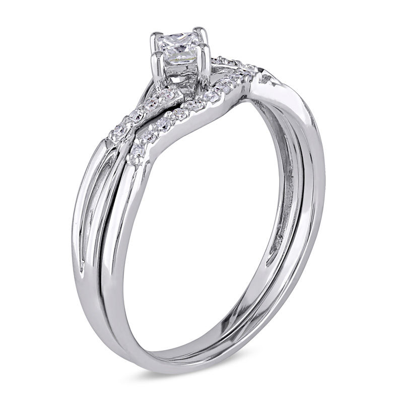 Main Image 2 of Previously Owned - 1/5 CT. T.W. Princess-Cut Diamond Bridal Set in 10K White Gold