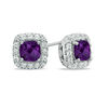 Thumbnail Image 1 of Previously Owned - 5.0mm Cushion-Cut Amethyst and Lab-Created White Sapphire Frame Stud Earrings in Sterling Silver