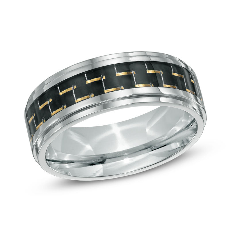 Main Image 1 of Previously Owned - 9.0mm Black Carbon Fiber Comfort Fit Stainless Steel Wedding Band