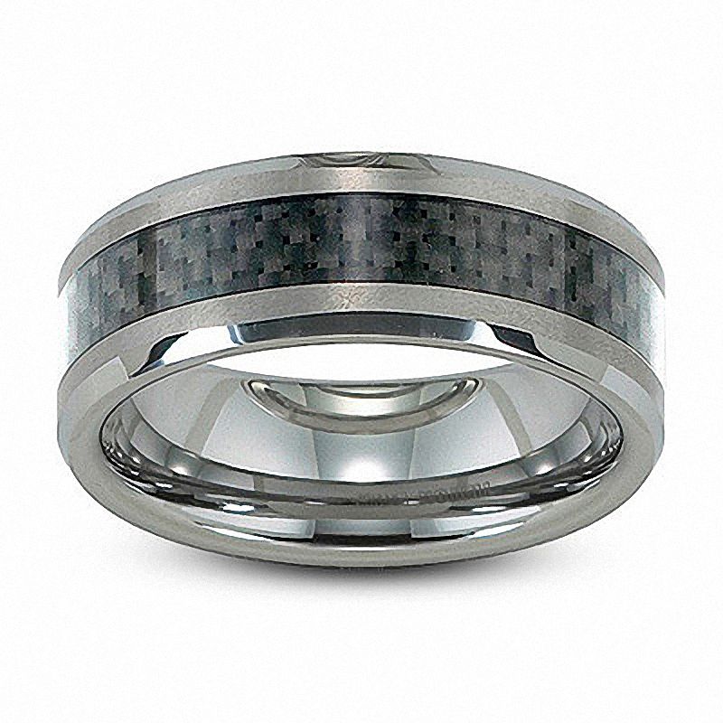 Main Image 1 of Previously Owned - Triton 8.0mm Comfort Fit Tungsten and Carbon Fiber Inlay Wedding Band