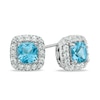 Thumbnail Image 1 of Previously Owned - 5.0mm Cushion-Cut Swiss Blue Topaz and Lab-Created White Sapphire Stud Earrings in Sterling Silver
