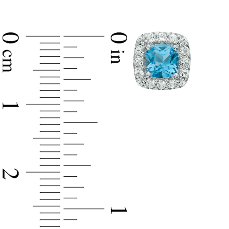 Previously Owned - 5.0mm Cushion-Cut Swiss Blue Topaz and Lab-Created White Sapphire Stud Earrings in Sterling Silver
