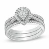 Thumbnail Image 1 of Previously Owned - 1/2 CT. T.W. Diamond Cluster Pear-Shaped Frame Three Piece Bridal Set in 10K White Gold