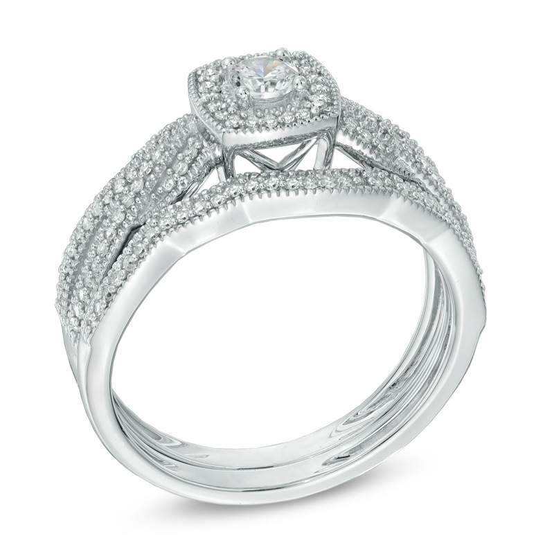 Main Image 2 of Previously Owned - 3/8 CT. T.W. Diamond Braid Vintage-Style Frame Bridal Set in 10K White Gold