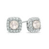 Previously Owned - 4.5 - 5.0mm Cultured Freshwater Pearl and Lab-Created White Sapphire Frame Stud Earrings in Sterling Silver