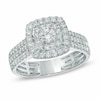 Previously Owned - 1 CT. T.W. Diamond Double Frame Triple Row Engagement Ring in 14K White Gold