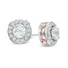 Thumbnail Image 1 of Previously Owned - 5.0mm Lab-Created White Sapphire Frame Stud Earrings in Sterling Silver with 18K Rose Gold Plate