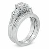 Thumbnail Image 2 of Previously Owned - Lab-Created White Sapphire Three Stone Bridal Set in Sterling Silver