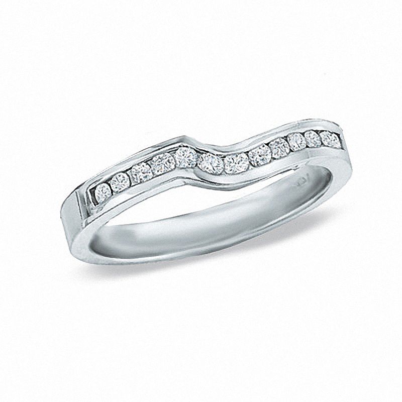 Previously Owned - 1/4 CT. T.W. Diamond Contour Wedding Band in 14K White Gold