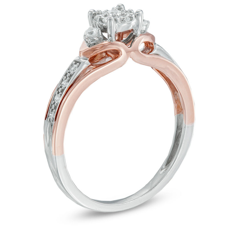 Main Image 2 of Previously Owned - Cherished Promise Collection™ 1/5 CT. T.W. Diamond Cluster Promise Ring in 10K Two-Tone Gold