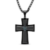 Thumbnail Image 0 of Previously Owned - Men's Enhanced Blue Diamond Accent Cross Pendant in Black Stainless Steel - 24"