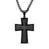 Thumbnail Image 0 of Previously Owned - Men's Enhanced Blue Diamond Accent Cross Pendant in Black Stainless Steel - 24"
