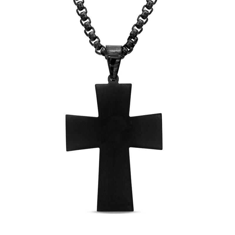 Previously Owned - Men's Enhanced Blue Diamond Accent Cross Pendant in Black Stainless Steel - 24"