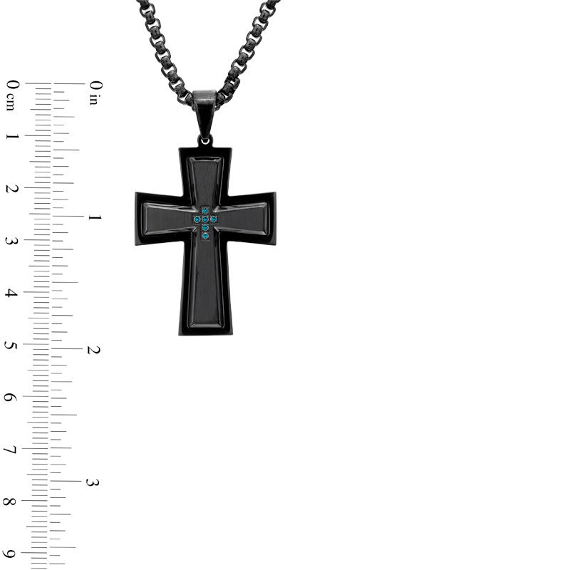 Previously Owned - Men's Enhanced Blue Diamond Accent Cross Pendant in Black Stainless Steel - 24"