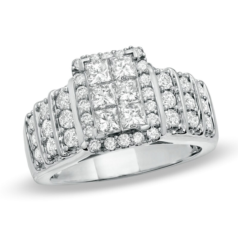 Main Image 1 of Previously Owned - 1-1/2 CT. T.W. Princess-Cut Composite Diamond Engagement Ring in 14K White Gold