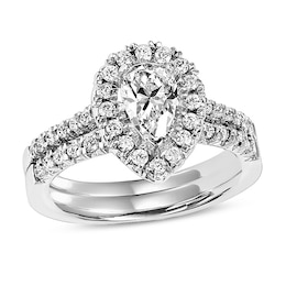 Previously Owned - 3/4 CT. T.W. Pear-Shaped Diamond Frame Bridal Set in 14K White Gold