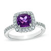 Thumbnail Image 1 of Previously Owned - 7.0mm Cushion-Cut Amethyst and Lab-Created White Sapphire Ring in Sterling Silver