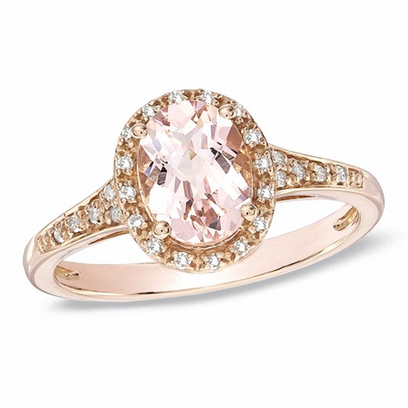 Previously Owned - Your Stone Your Story™ Oval Morganite and 1/15 CT. T.W. Diamond Frame Ring in 10K Rose Gold
