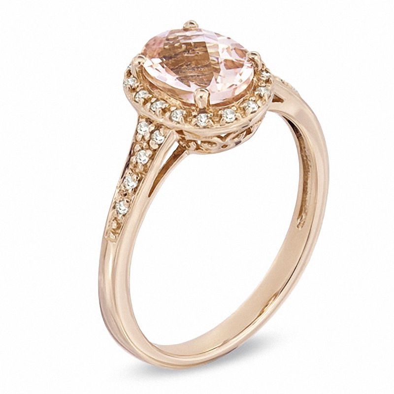Previously Owned - Your Stone Your Story™ Oval Morganite and 1/15 CT. T.W. Diamond Frame Ring in 10K Rose Gold