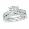 Thumbnail Image 1 of Previously Owned 1-1/4 CT. T.W. Quad Princess-Cut Diamond Soldered Bridal Set in 14K White Gold