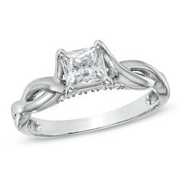 Previously Owned - 1 CT. T.W. Princess-Cut Diamond Twist Shank Engagement Ring in 14K White Gold (J/I3)