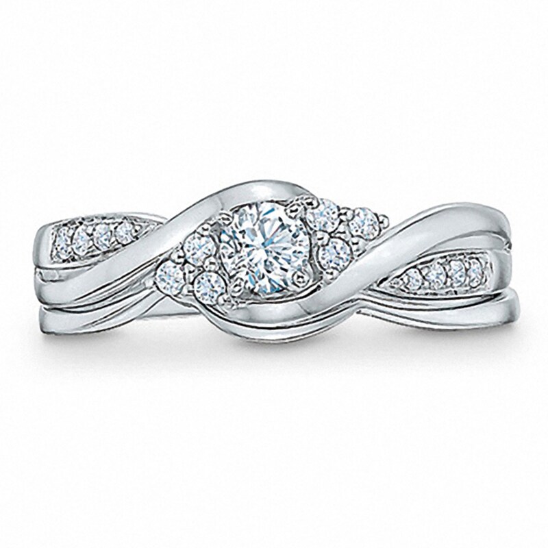 Previously Owned - 1/3 CT. T.W. Diamond Bypass Bridal Set in 10K White Gold