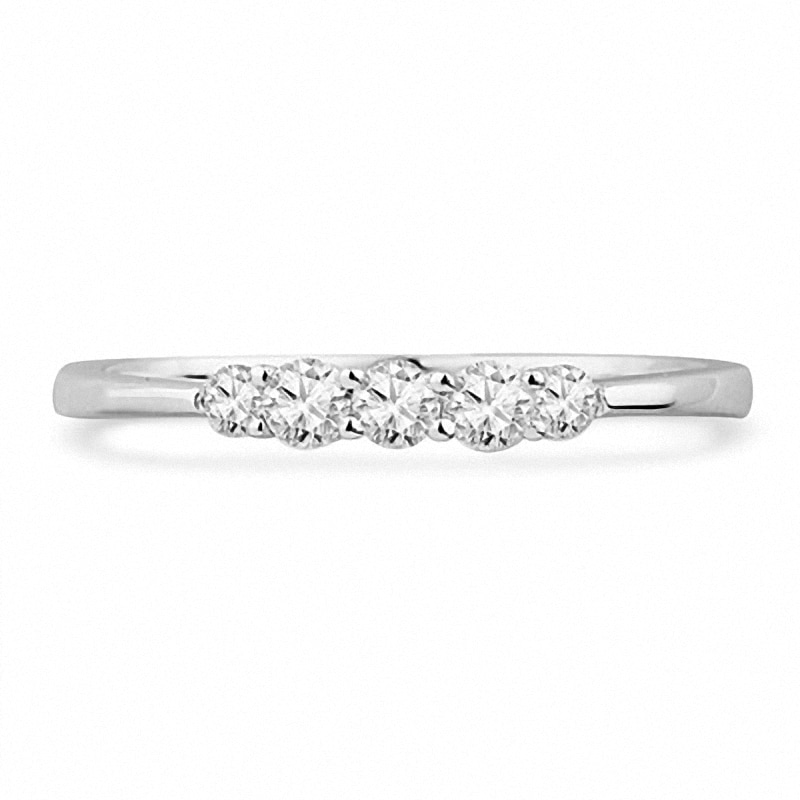 Main Image 2 of Previously Owned - 1/4 CT. T.W. Diamond Five Stone Wedding Band in 10K White Gold