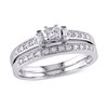 Thumbnail Image 1 of Previously Owned - 1/3 CT. T.W. Princess-Cut Diamond Three Stone Bridal Set in 10K White Gold