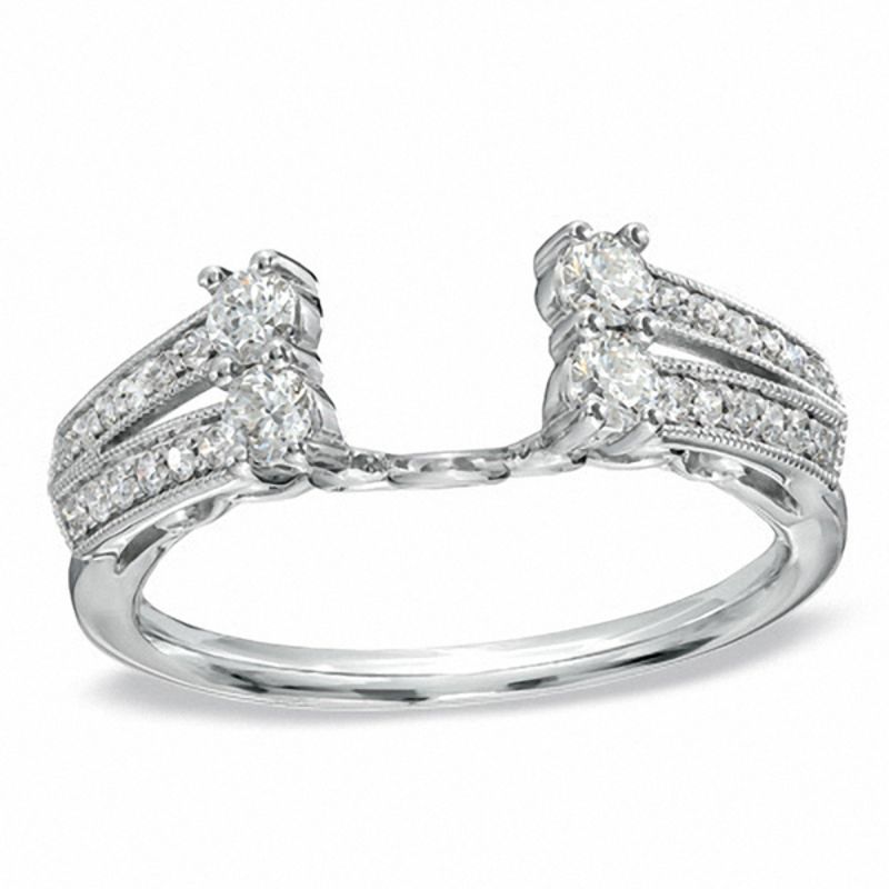 Main Image 1 of Previously Owned - 1/2 CT. T.W. Diamond Side Accent Double Row Solitaire Enhancer in 14K White Gold