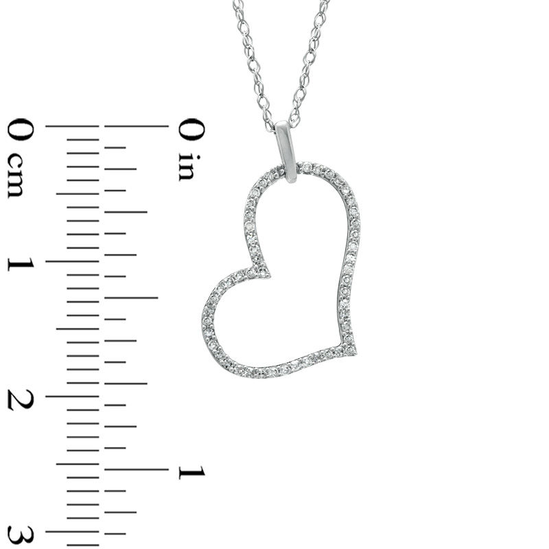 Main Image 2 of Previously Owned - 1/10 CT. T.W. Diamond Tilted Heart Outline Pendant in 10K White Gold