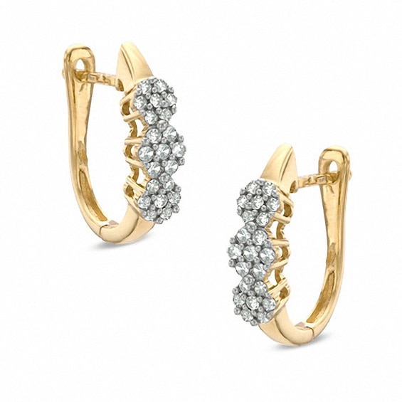 Previously Owned - 1/4 CT. T.W. Diamond Three Stone Cluster Hoop Earrings in 10K Gold Previously Owned - 1/4 CT. T.W. Diamond Three Stone Cluster Hoop Earrings in 10K Gold