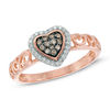 Thumbnail Image 0 of Previously Owned - 1/5 CT. T.W. Champagne and White Diamond Heart Cluster Frame Promise Ring in 10K Rose Gold
