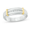 Thumbnail Image 4 of Previously Owned - 1/10 CT. T.W. Quad Diamond Collar Wedding Ensemble in Sterling Silver and 14K Gold - Size 7 and 10.5
