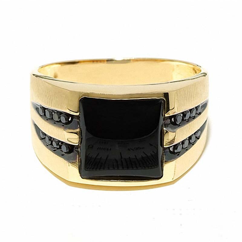 Main Image 2 of Previously Owned - Onyx Ring in 10K Gold with Black Diamonds