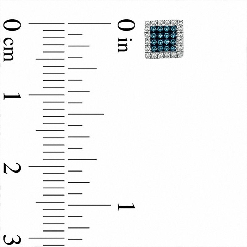 Previously Owned - 1/8 CT. T.W. Enhanced Blue and White Diamond Square Frame Stud Earrings in 10K White Gold