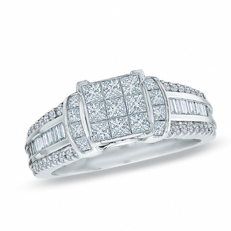 Main Image 1 of Previously Owned - 1-1/4 CT. T.W. Composite Princess-Cut Diamond Ring in 14K White Gold