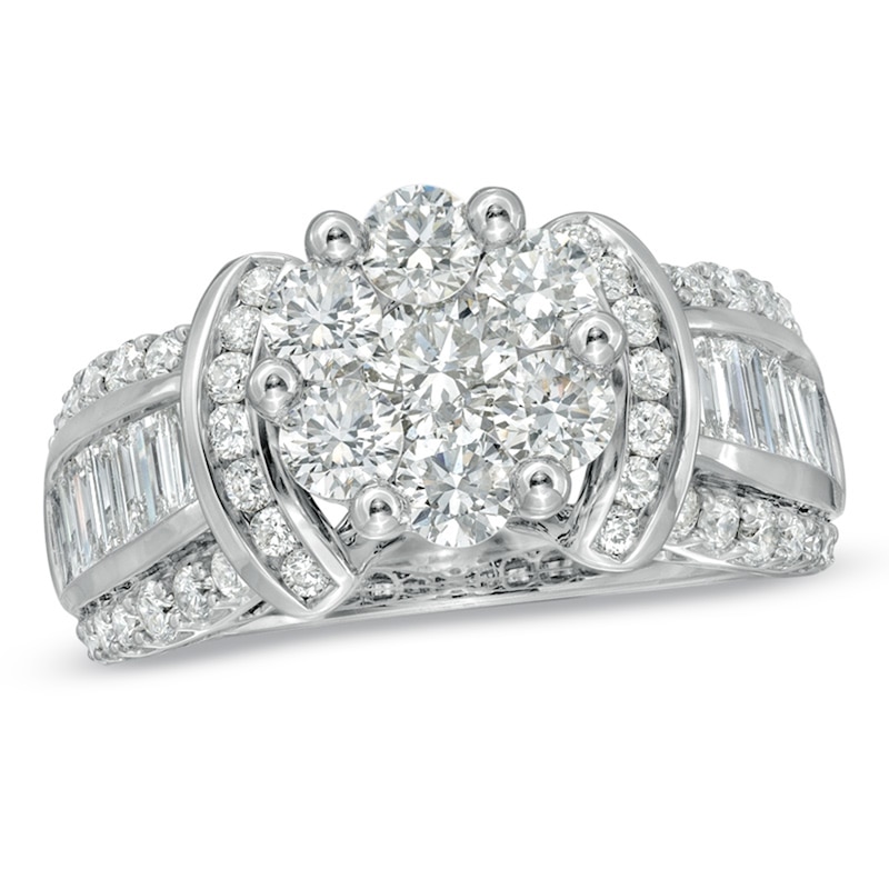 Main Image 1 of Previously Owned - 2-1/5 CT. T.W. Diamond Cluster Engagement Ring in 14K White Gold
