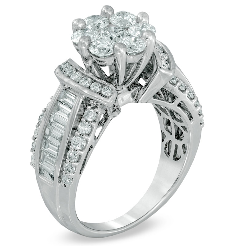 Main Image 2 of Previously Owned - 2-1/5 CT. T.W. Diamond Cluster Engagement Ring in 14K White Gold