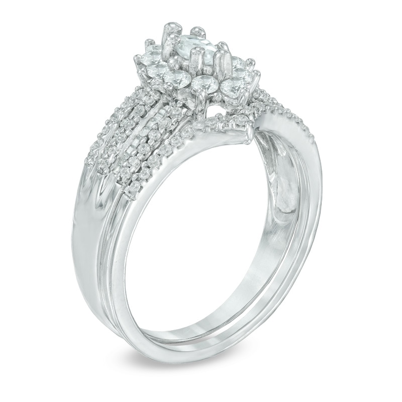Main Image 2 of Previously Owned - 1 CT. T.W. Marquise Diamond Frame Bridal Set in 10K White Gold