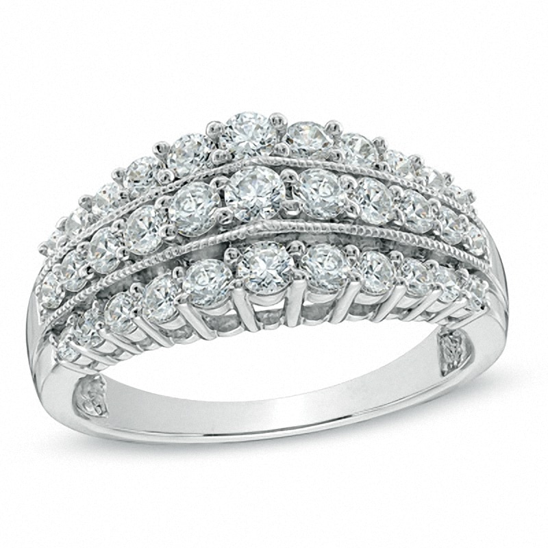 Main Image 1 of Previously Owned - 1 CT. T.W. Diamond Vintage-Style Multi-Row Anniversary Band in 10K White Gold