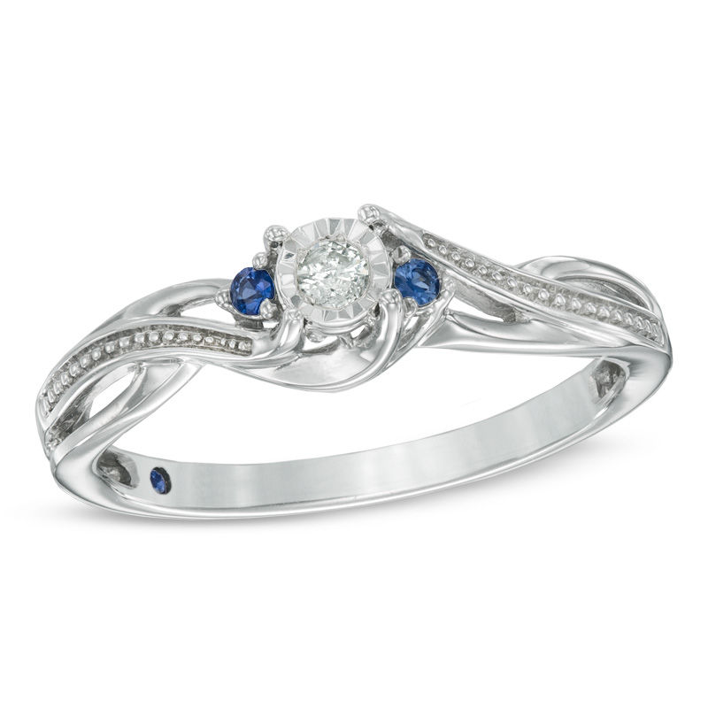 Main Image 1 of Previously Owned - Cherished Promise Collection™ Diamond Accent and Blue Sapphire Twist Ring in Sterling Silver