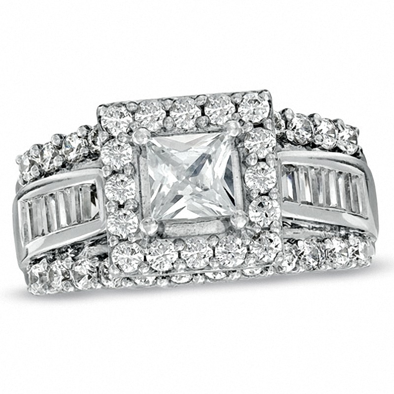Previously Owned - 2-5/8 CT. T.W. Princess-Cut Diamond Frame Engagement Ring in 14K White Gold