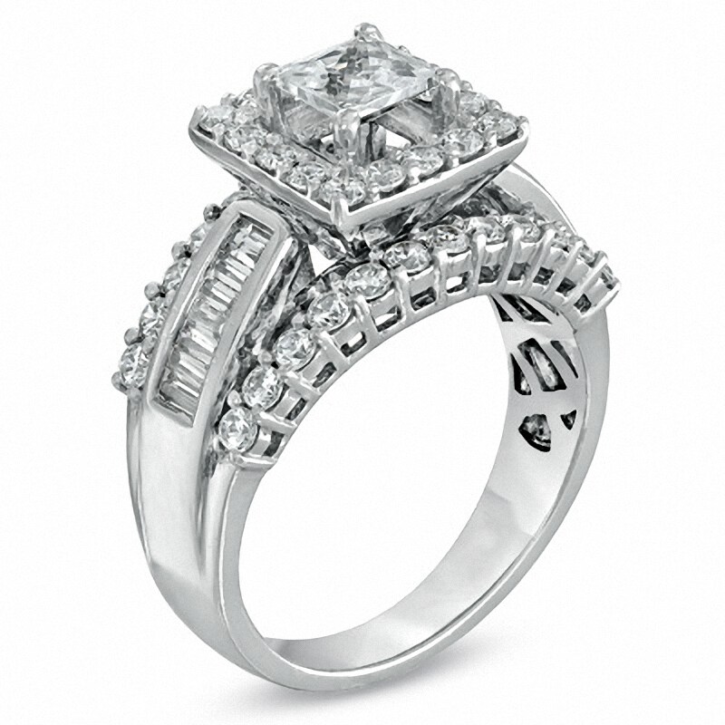 Previously Owned - 2-5/8 CT. T.W. Princess-Cut Diamond Frame Engagement Ring in 14K White Gold
