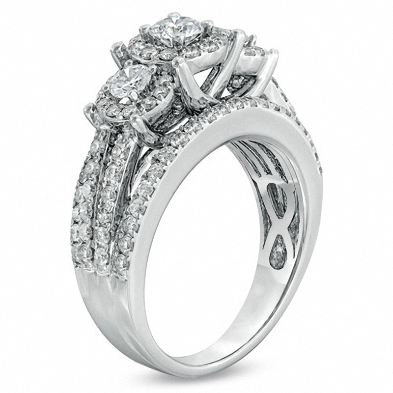 Main Image 2 of Previously Owned - 1-1/2 CT. T.W. Diamond Three Stone Multi-Row Ring in 14K White Gold