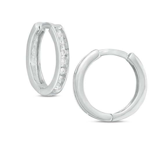 Previously Owned - 1/10 CT. T.W. Diamond Huggie Hoop Earrings in 10K White Gold Previously Owned - 1/10 CT. T.W. Diamond Huggie Hoop Earrings in 10K White Gold