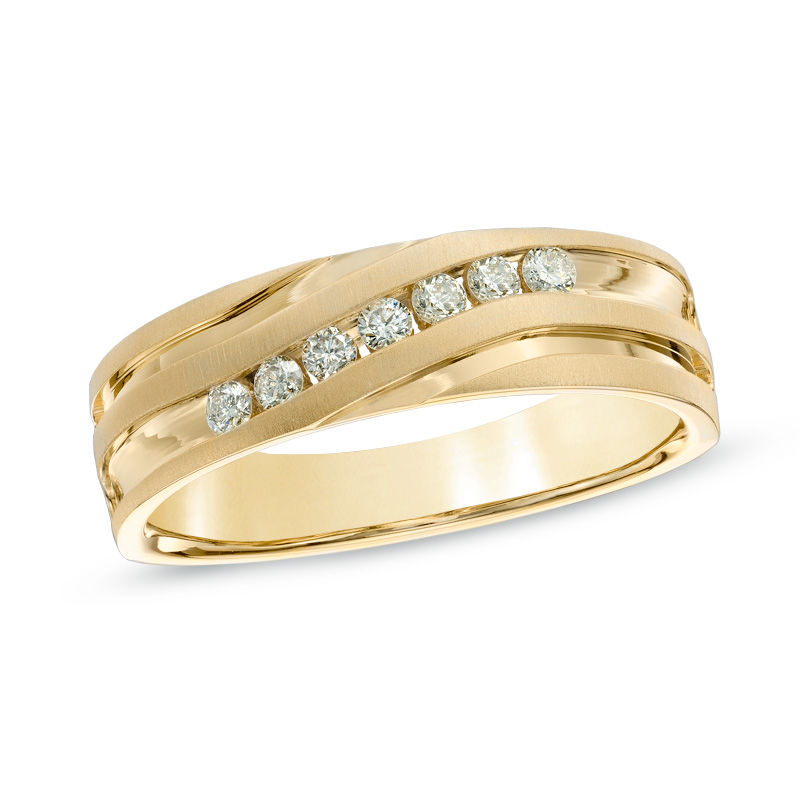 Previously Owned - Men's 1/4 CT. T.W. Diamond Slant Wedding Band in 10K Gold