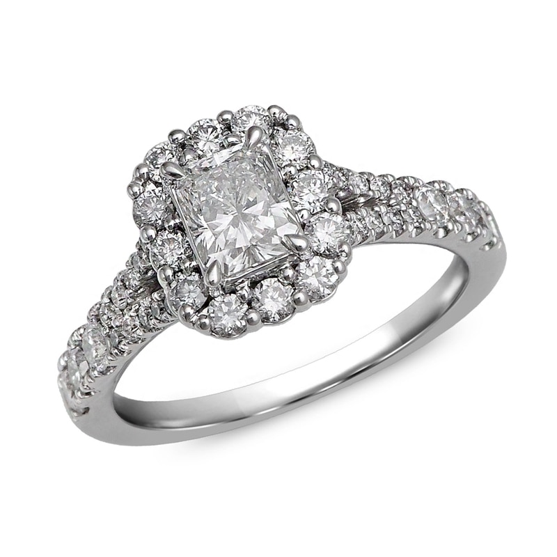 Previously Owned - 1-1/2 CT. T.W.  Radiant-Cut Diamond Bridal Set in 14K White Gold (I/I1)