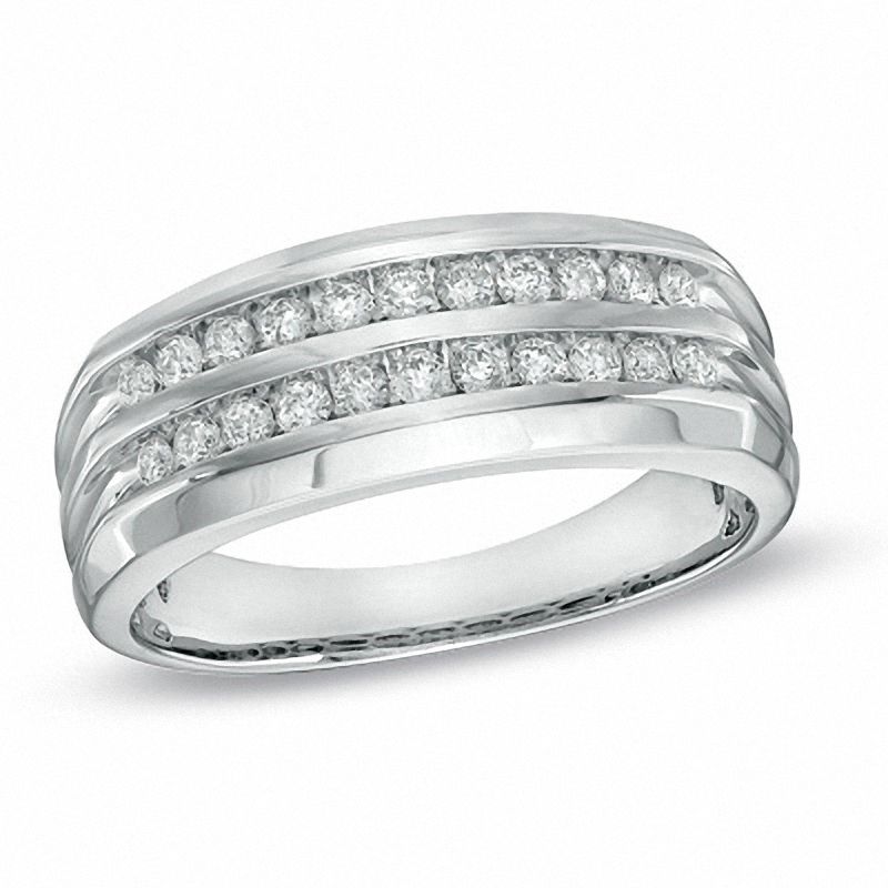 Previously Owned - Men's 1/2 CT. T.W. Diamond Double Row Anniversary Band in 10K White Gold